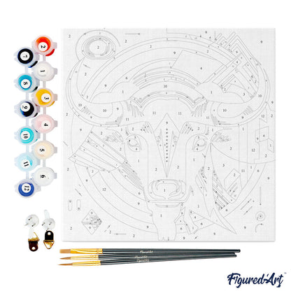 Mini-Malen nach Zahlen 8 x 8 gerahmt - Bull Art-Deco inspiriert abstrakt