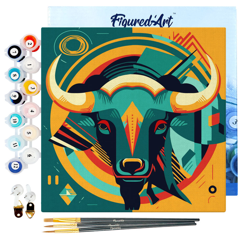 Mini-Malen nach Zahlen 8 x 8 gerahmt - Bull Art-Deco inspiriert abstrakt