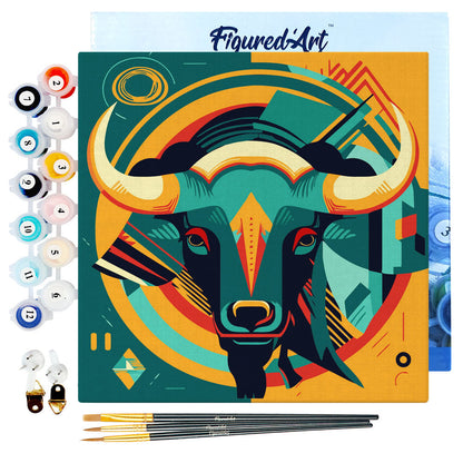 Mini-Malen nach Zahlen 8 x 8 gerahmt - Bull Art-Deco inspiriert abstrakt