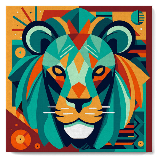 Mini-Malen nach Zahlen 8 x 8 gerahmt - Löwe Art-Deco inspiriert abstrakt