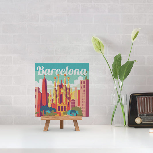 Mini Malen nach Zahlen 8x8 gerahmt - Reiseposter Barcelona