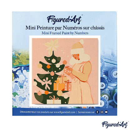 Mini Paint by numbers 8x8 framed - Woman with Christmas Tree