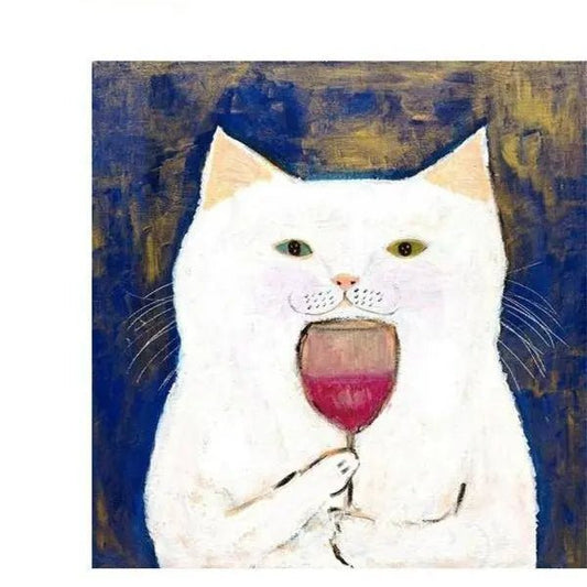 Eine Katze mit einem Glas Wein