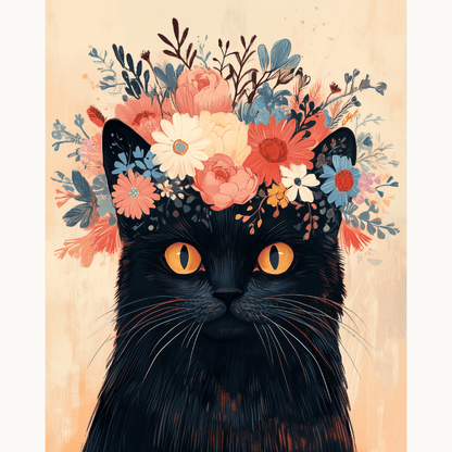 Blumengekrönte Katze