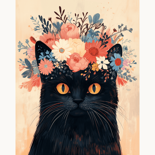 Blumengekrönte Katze
