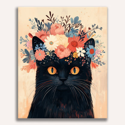 Blumengekrönte Katze