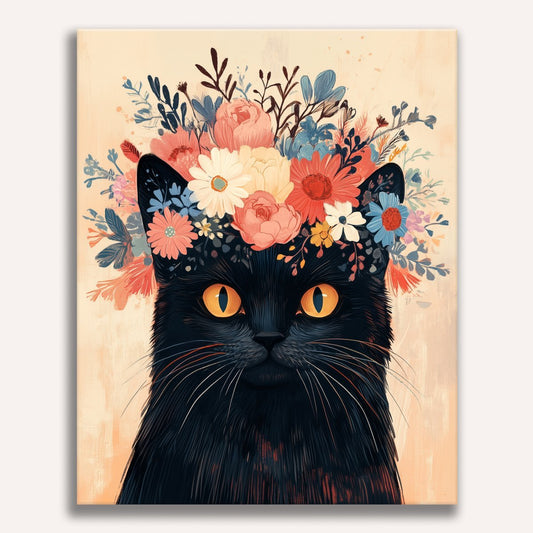 Blumengekrönte Katze