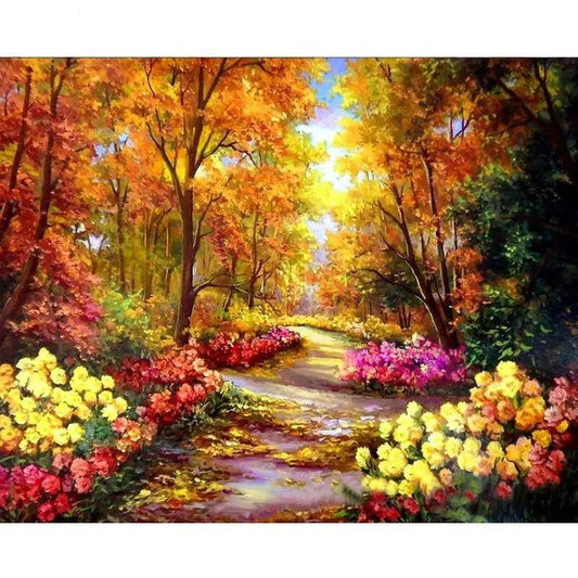 Blumenweg im Herbst