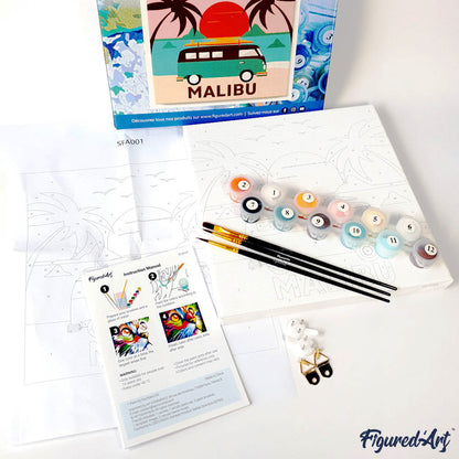 Mini Malen nach Zahlen 8x8 gerahmt - Reiseposter Santorini Sonnenuntergang