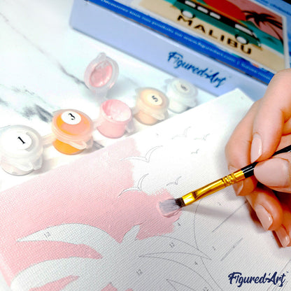 Mini-Malen nach Zahlen 8x8 gerahmt - Tropische Flamingos