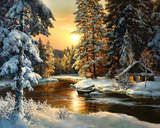 Sonnenaufgang über einer verschneiten Landschaft
